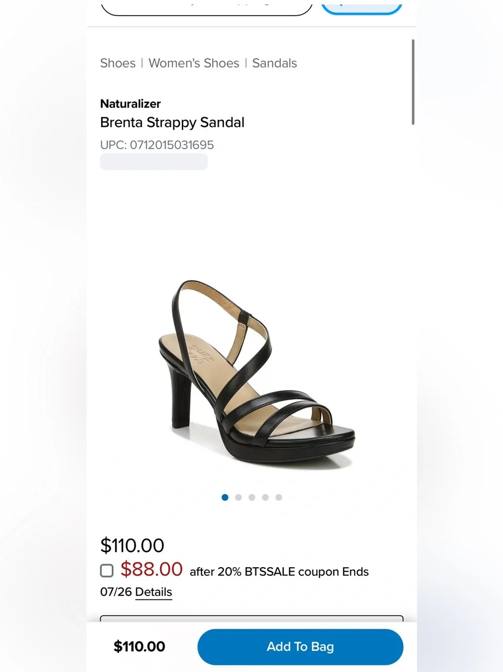 Naturalizer Brenta Strappy Black Heel Sandals